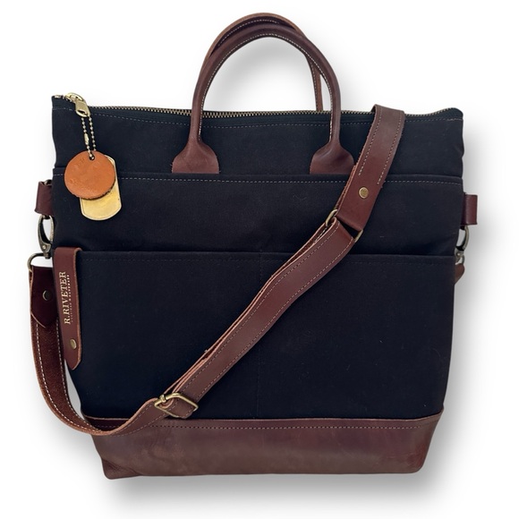 R. Riveter Handbags - R Riveter Otto Black Canvas Crossbody Bag Tote Leather Military